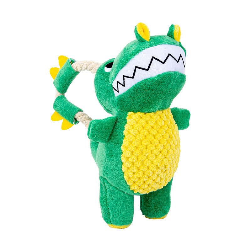 KFX-4013885 Durable Plush Dinosaur Chew Toy with Squeaker for Interactive Dog Play