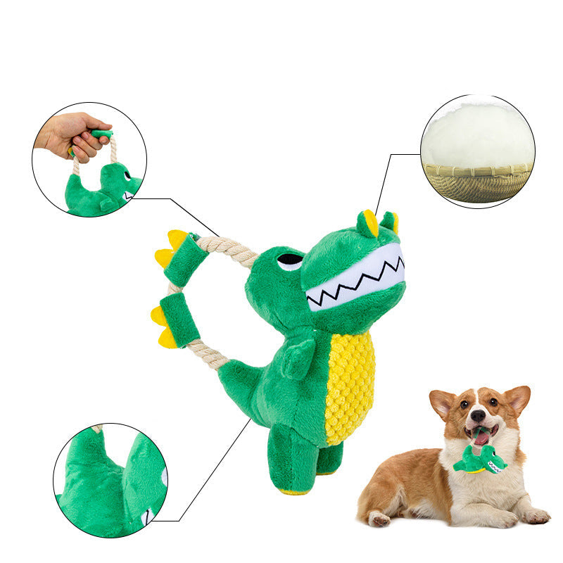 KFX-4013885 Durable Plush Dinosaur Chew Toy with Squeaker for Interactive Dog Play