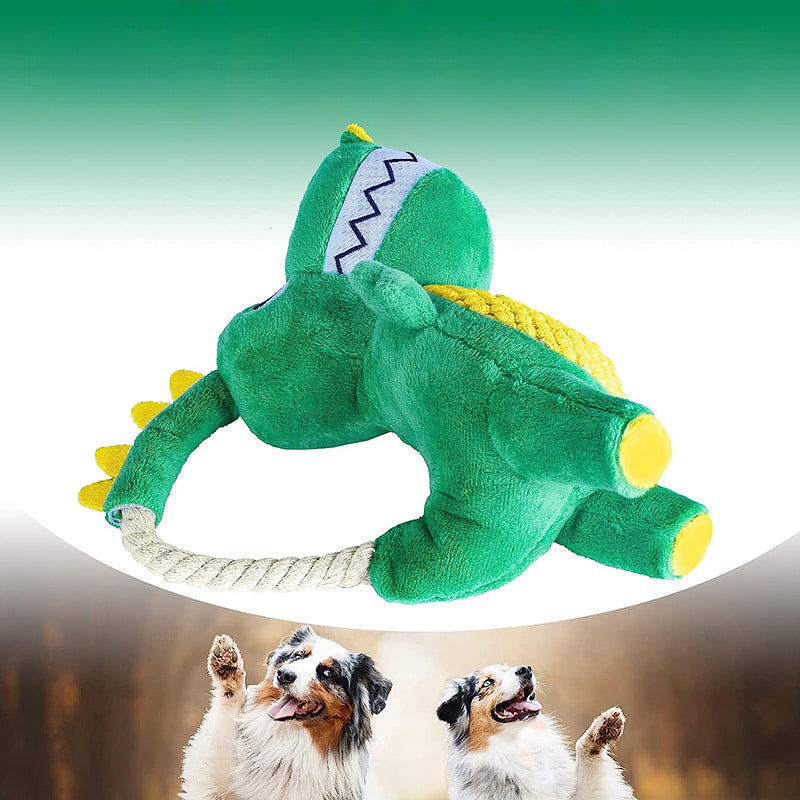KFX-4013885 Durable Plush Dinosaur Chew Toy with Squeaker for Interactive Dog Play