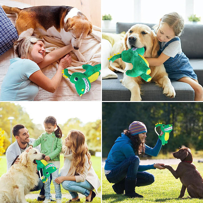 KFX-4013885 Durable Plush Dinosaur Chew Toy with Squeaker for Interactive Dog Play