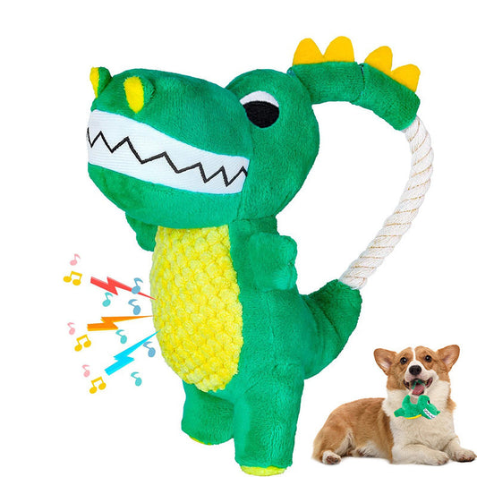 KFX-4013885 Durable Plush Dinosaur Chew Toy with Squeaker for Interactive Dog Play
