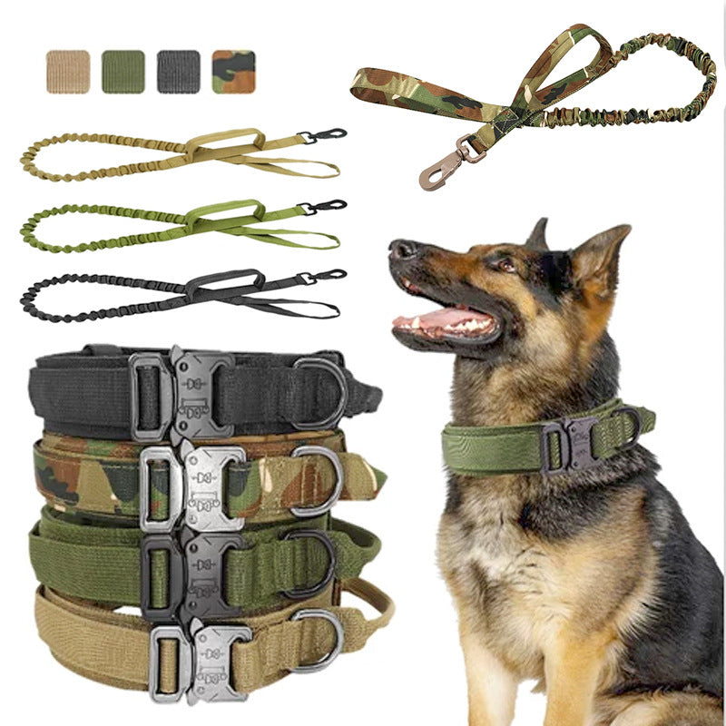 KFX-4017469 Adjustable Military Nylon Dog Collar and Leash Set - Durable Traction Belt for Active Dogs