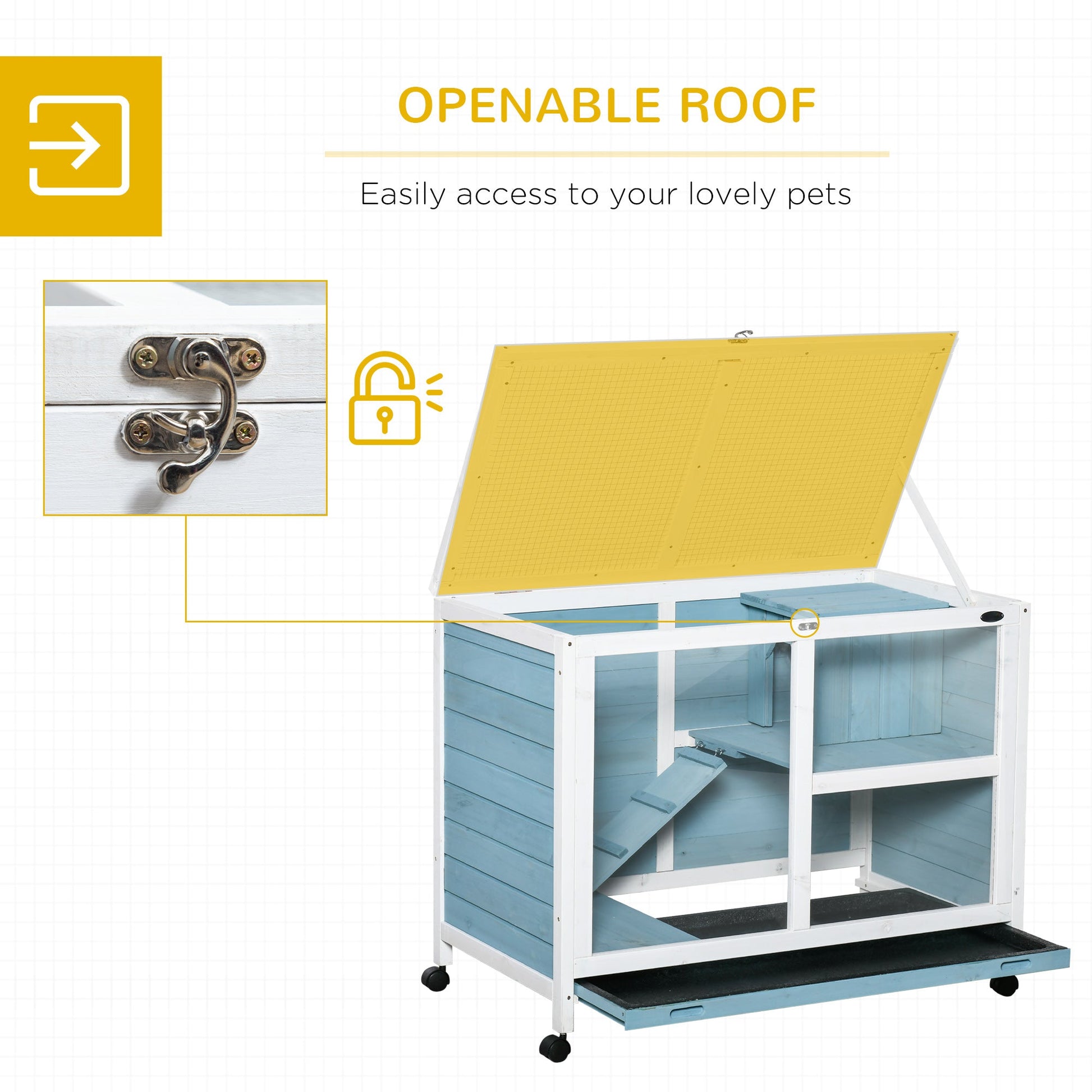 KFX-4017853 Blue Fir Wood Indoor Rabbit Hutch with Sleeping Area and Run Space