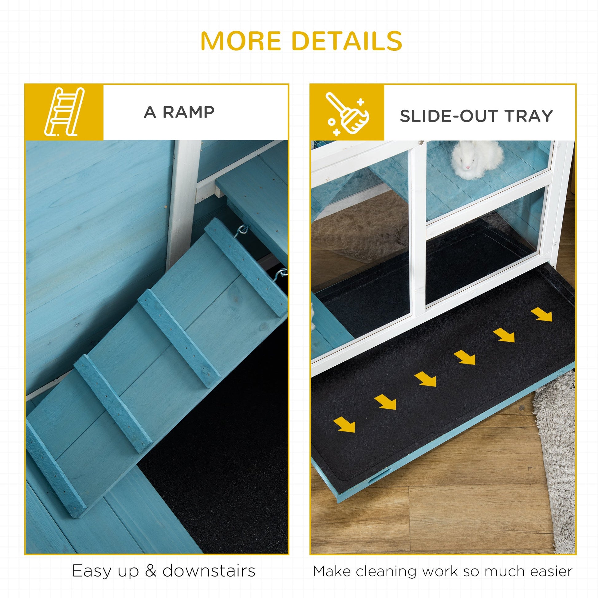 KFX-4017853 Blue Fir Wood Indoor Rabbit Hutch with Sleeping Area and Run Space
