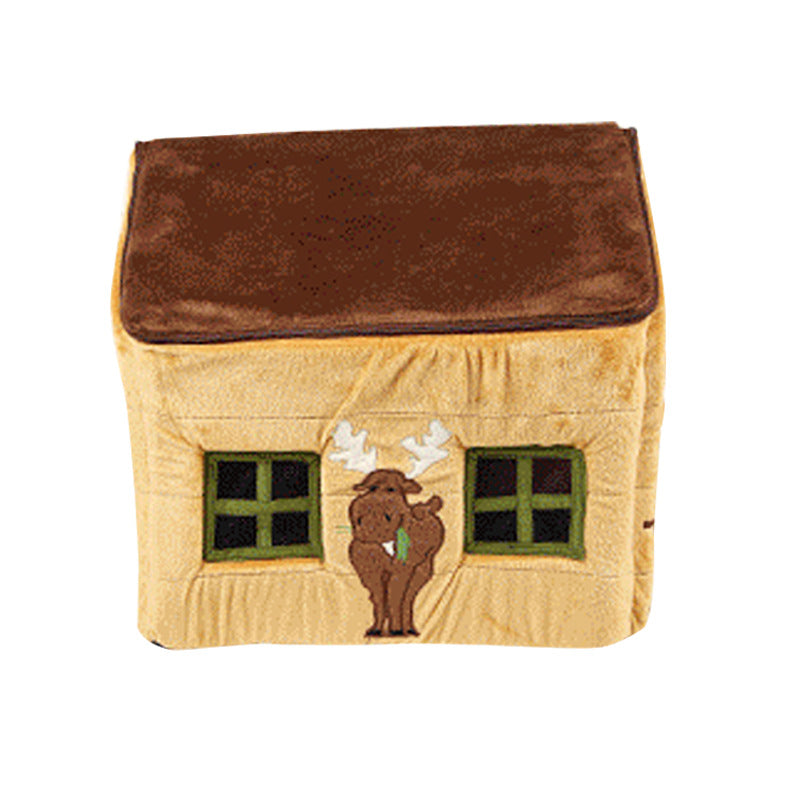 KFX-4018237 Foldable Removable Washable Cartoon Doghouse Pet Nest in Brown and Pink - 50x50x46cm
