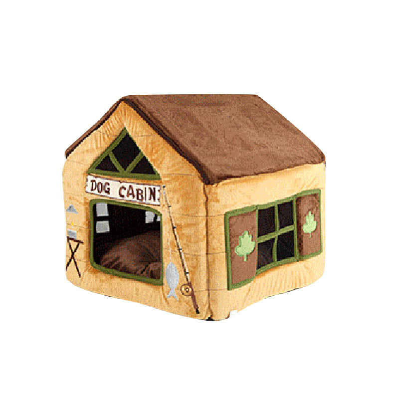 KFX-4018237 Foldable Removable Washable Cartoon Doghouse Pet Nest in Brown and Pink - 50x50x46cm