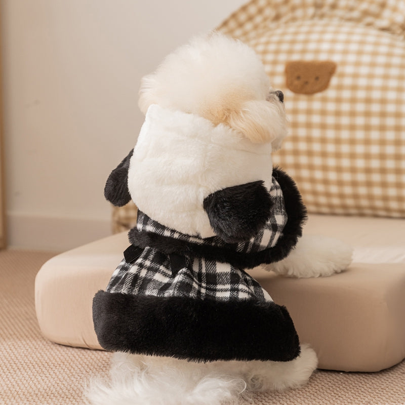 KFX-4018749 Charming Two-Piece Winter Dog Outfit with Hooded Cape and Dress for Small Pets