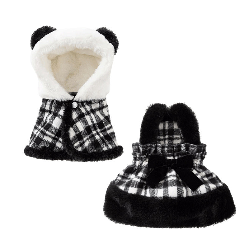KFX-4018749 Charming Two-Piece Winter Dog Outfit with Hooded Cape and Dress for Small Pets