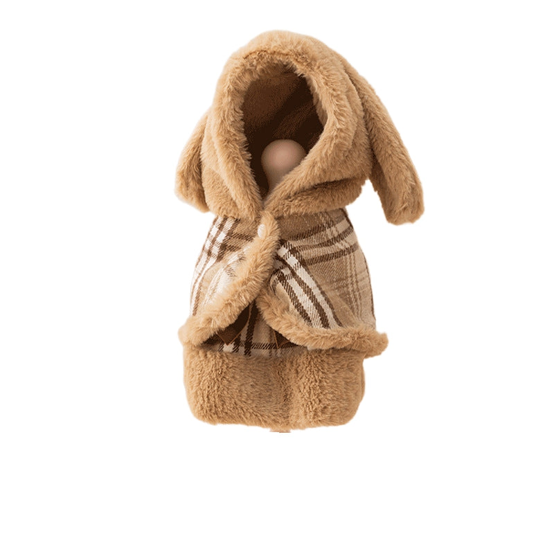 KFX-4018749 Charming Two-Piece Winter Dog Outfit with Hooded Cape and Dress for Small Pets