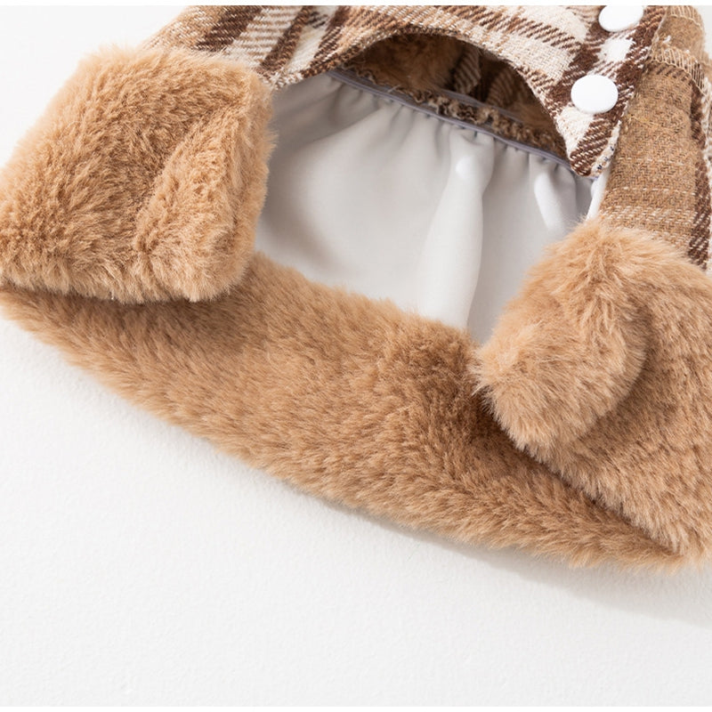 KFX-4018749 Charming Two-Piece Winter Dog Outfit with Hooded Cape and Dress for Small Pets