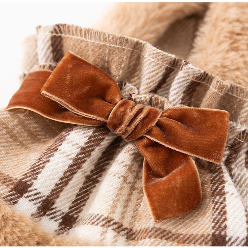 KFX-4018749 Charming Two-Piece Winter Dog Outfit with Hooded Cape and Dress for Small Pets