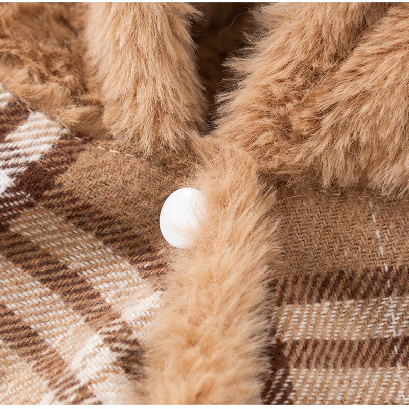 KFX-4018749 Charming Two-Piece Winter Dog Outfit with Hooded Cape and Dress for Small Pets