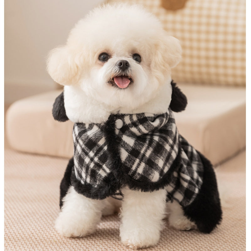 KFX-4018749 Charming Two-Piece Winter Dog Outfit with Hooded Cape and Dress for Small Pets