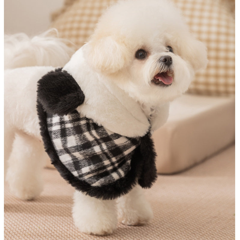 KFX-4018749 Charming Two-Piece Winter Dog Outfit with Hooded Cape and Dress for Small Pets