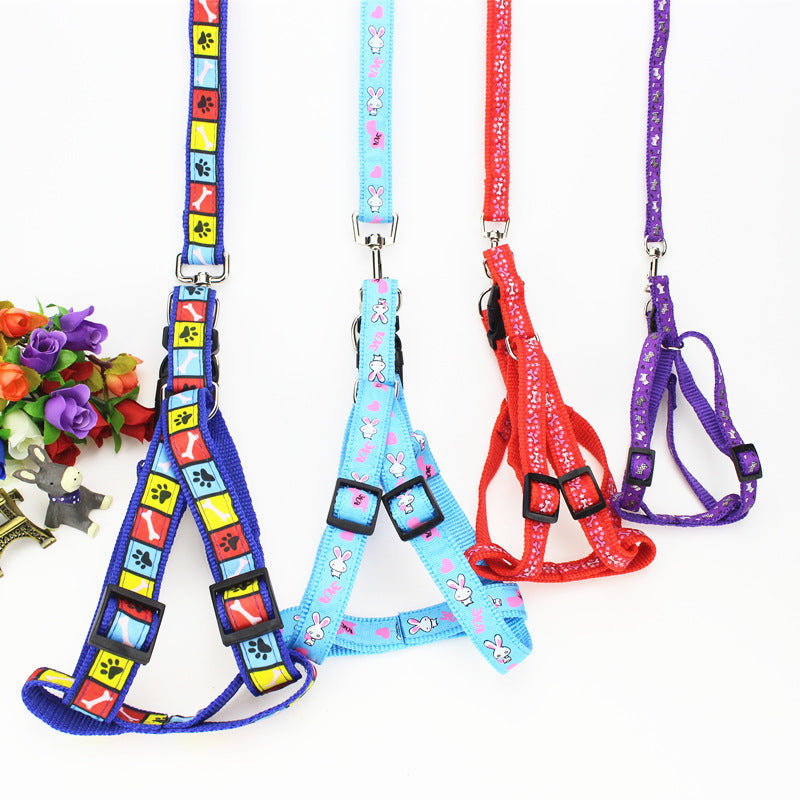 KFX-4019773 Fashionable Nylon Pet Leash with Colorful Printed Patches - Adjustable Traction Rope for Small and Large Dogs