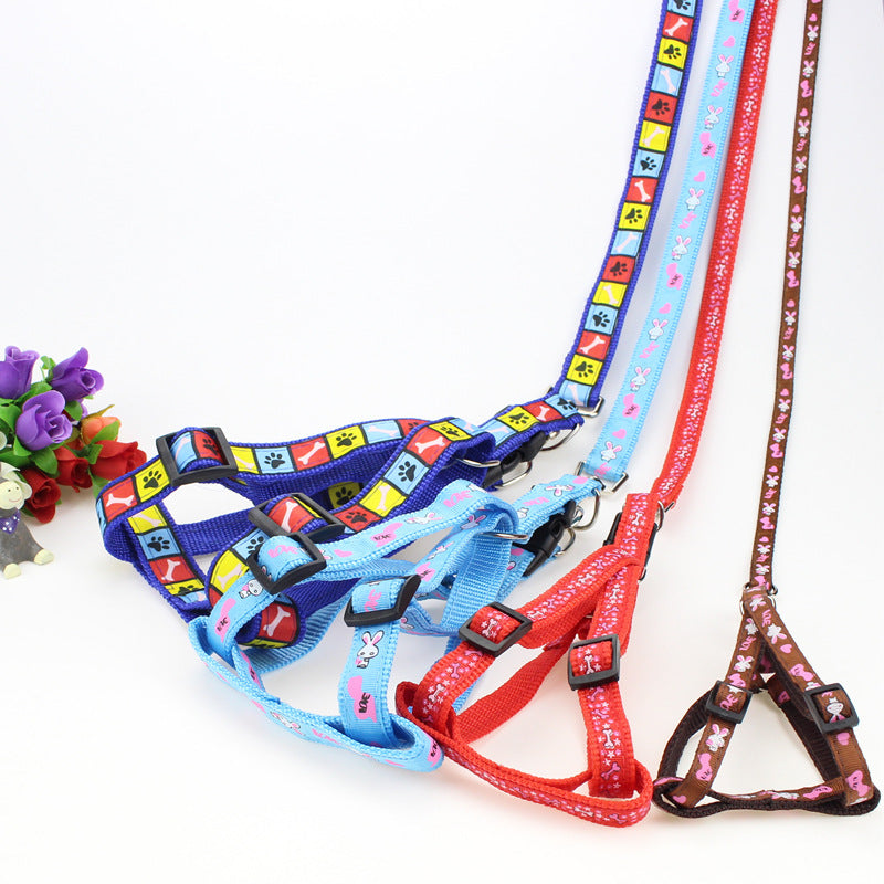 KFX-4019773 Fashionable Nylon Pet Leash with Colorful Printed Patches - Adjustable Traction Rope for Small and Large Dogs