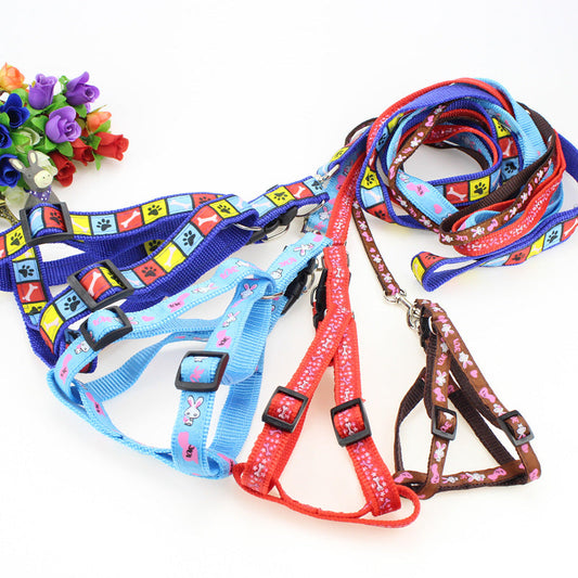 KFX-4019773 Fashionable Nylon Pet Leash with Colorful Printed Patches - Adjustable Traction Rope for Small and Large Dogs