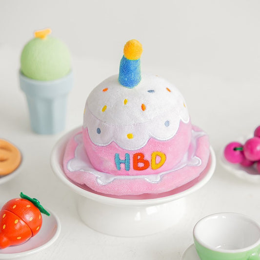 KFX-4020541 Adorable Plush Cake Birthday Hat for Dogs and Cats - Pink White, 11x12cm
