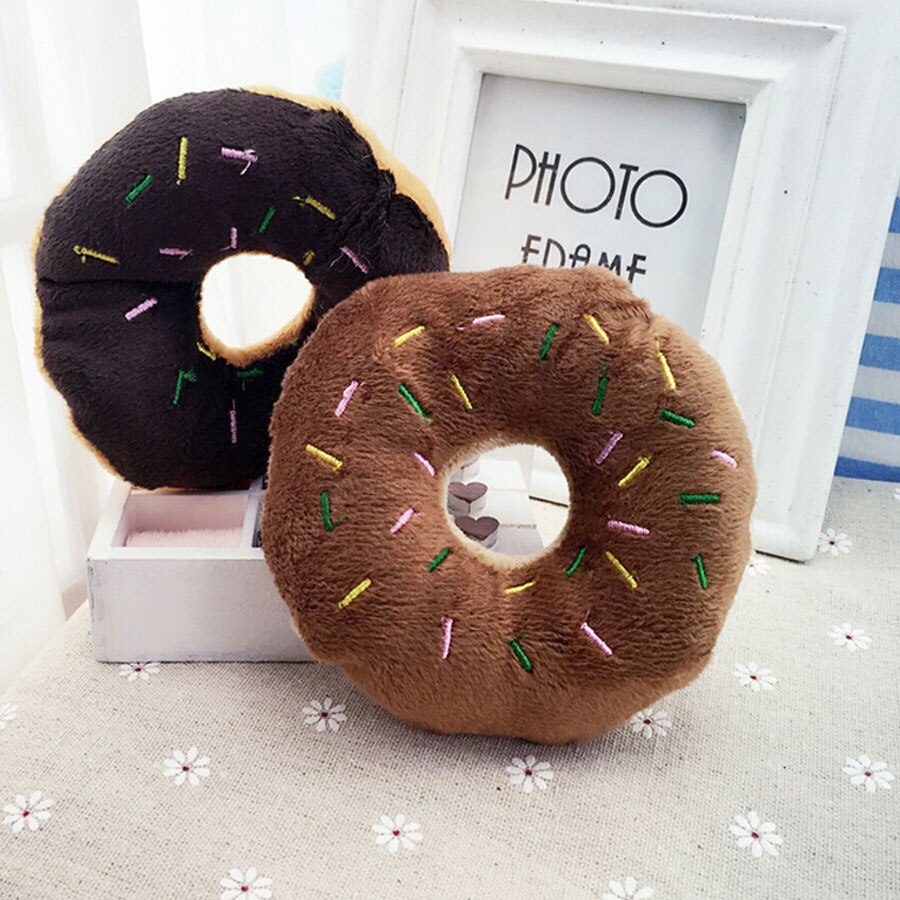 KFX-4020797 Eco-Friendly Plush Dog Toy - Pink Brown Donut Shape, 14cm Chew Toy with Vocal Feature