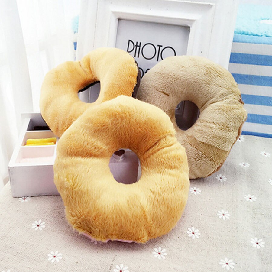 KFX-4020797 Eco-Friendly Plush Dog Toy - Pink Brown Donut Shape, 14cm Chew Toy with Vocal Feature
