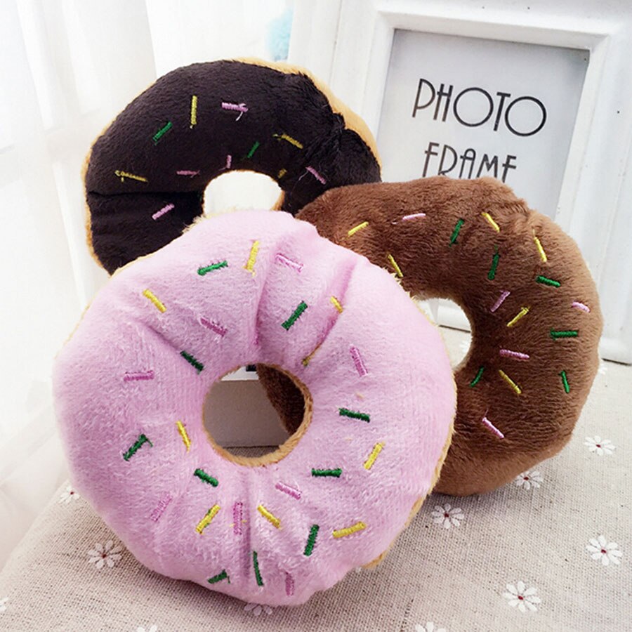 KFX-4020797 Eco-Friendly Plush Dog Toy - Pink Brown Donut Shape, 14cm Chew Toy with Vocal Feature