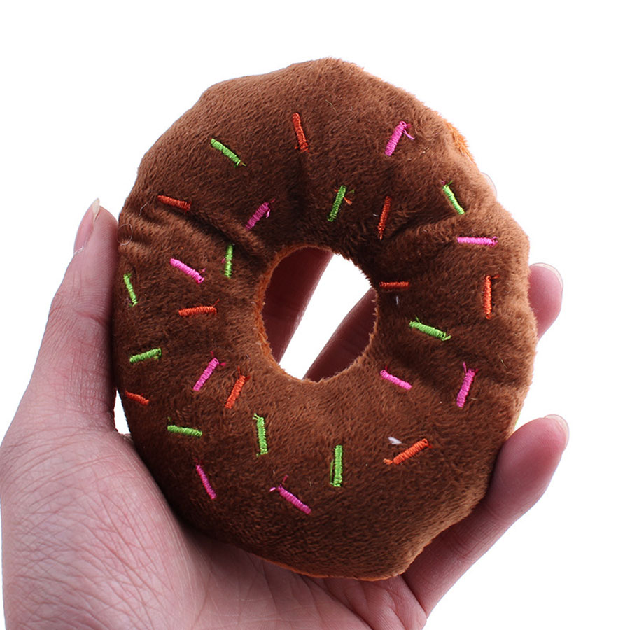 KFX-4020797 Eco-Friendly Plush Dog Toy - Pink Brown Donut Shape, 14cm Chew Toy with Vocal Feature