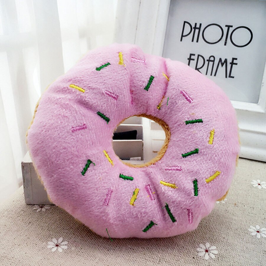 KFX-4020797 Eco-Friendly Plush Dog Toy - Pink Brown Donut Shape, 14cm Chew Toy with Vocal Feature