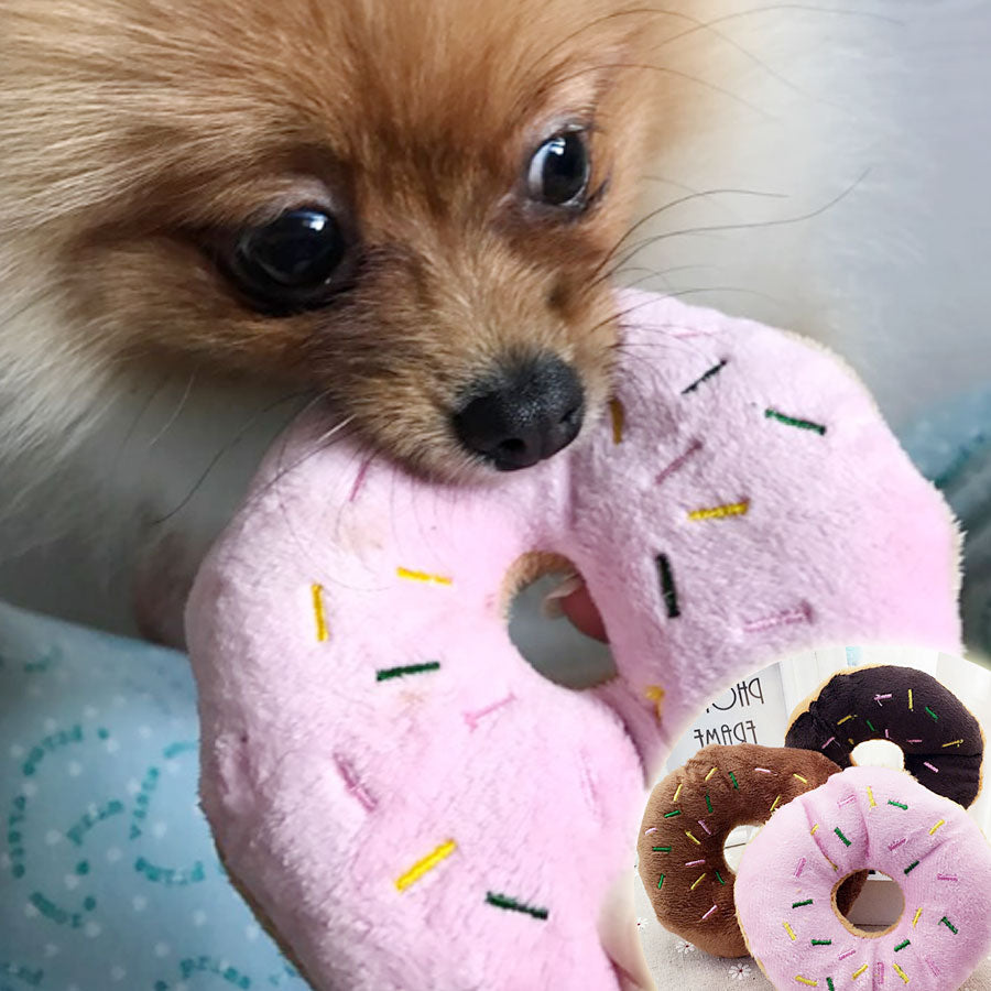 KFX-4020797 Eco-Friendly Plush Dog Toy - Pink Brown Donut Shape, 14cm Chew Toy with Vocal Feature
