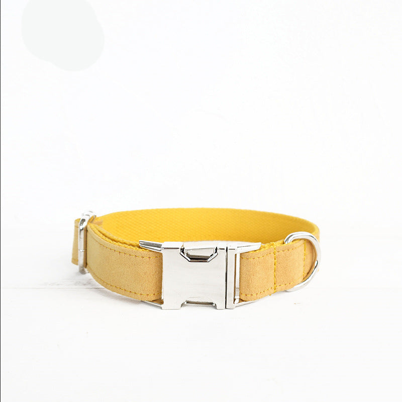KFX-4021949 Customizable Yellow Velvet Dog Collar with Adjustable Fit and Lettering