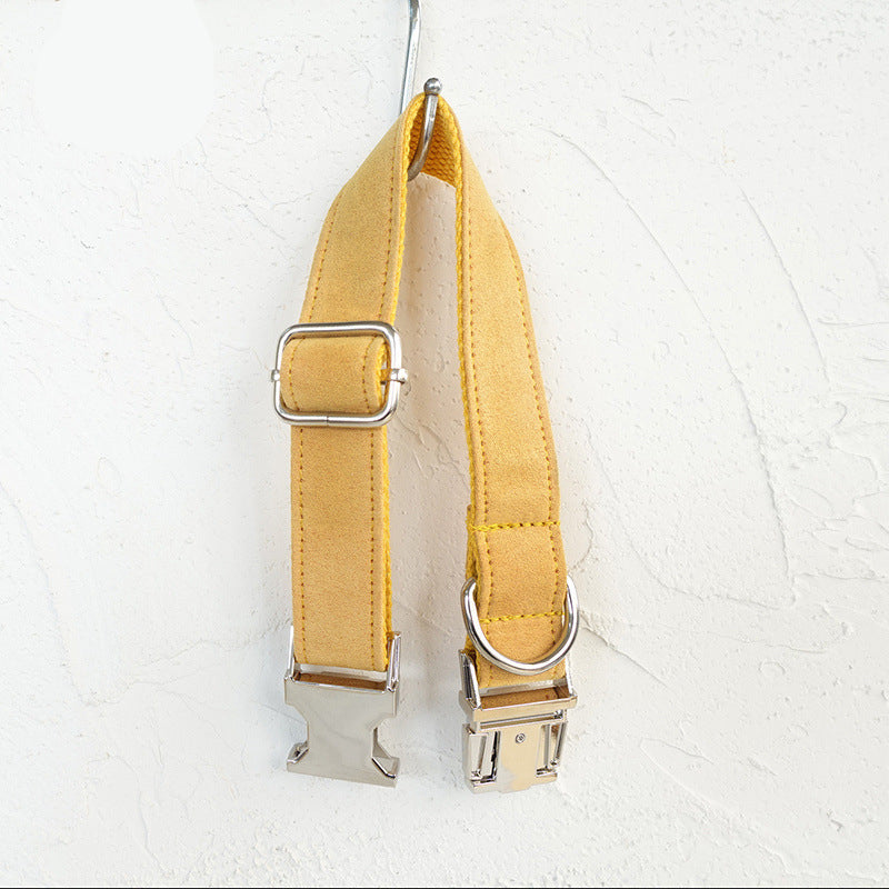 KFX-4021949 Customizable Yellow Velvet Dog Collar with Adjustable Fit and Lettering