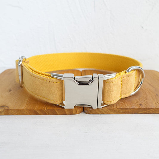 KFX-4021949 Customizable Yellow Velvet Dog Collar with Adjustable Fit and Lettering