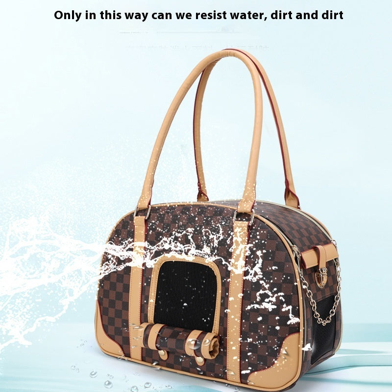 KFX-4022205 Medium Capacity Plaid Pattern Handbag for Pets with Breathable Design