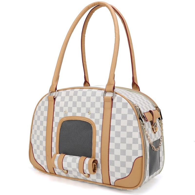 KFX-4022205 Medium Capacity Plaid Pattern Handbag for Pets with Breathable Design