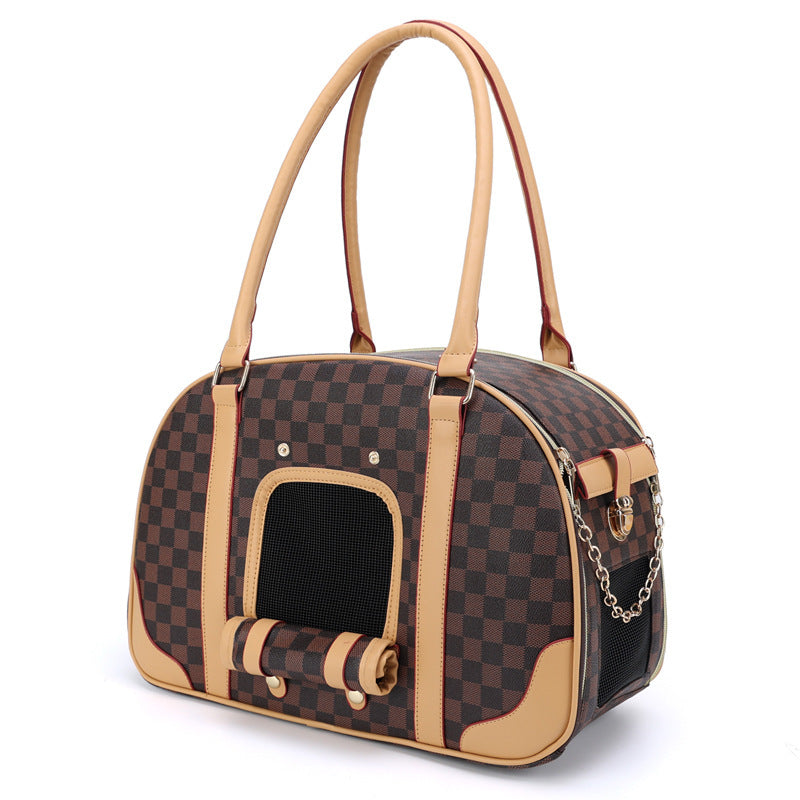 KFX-4022205 Medium Capacity Plaid Pattern Handbag for Pets with Breathable Design