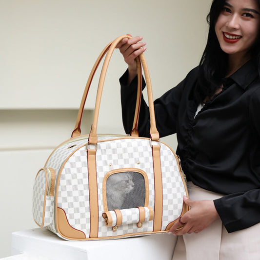 KFX-4022205 Medium Capacity Plaid Pattern Handbag for Pets with Breathable Design