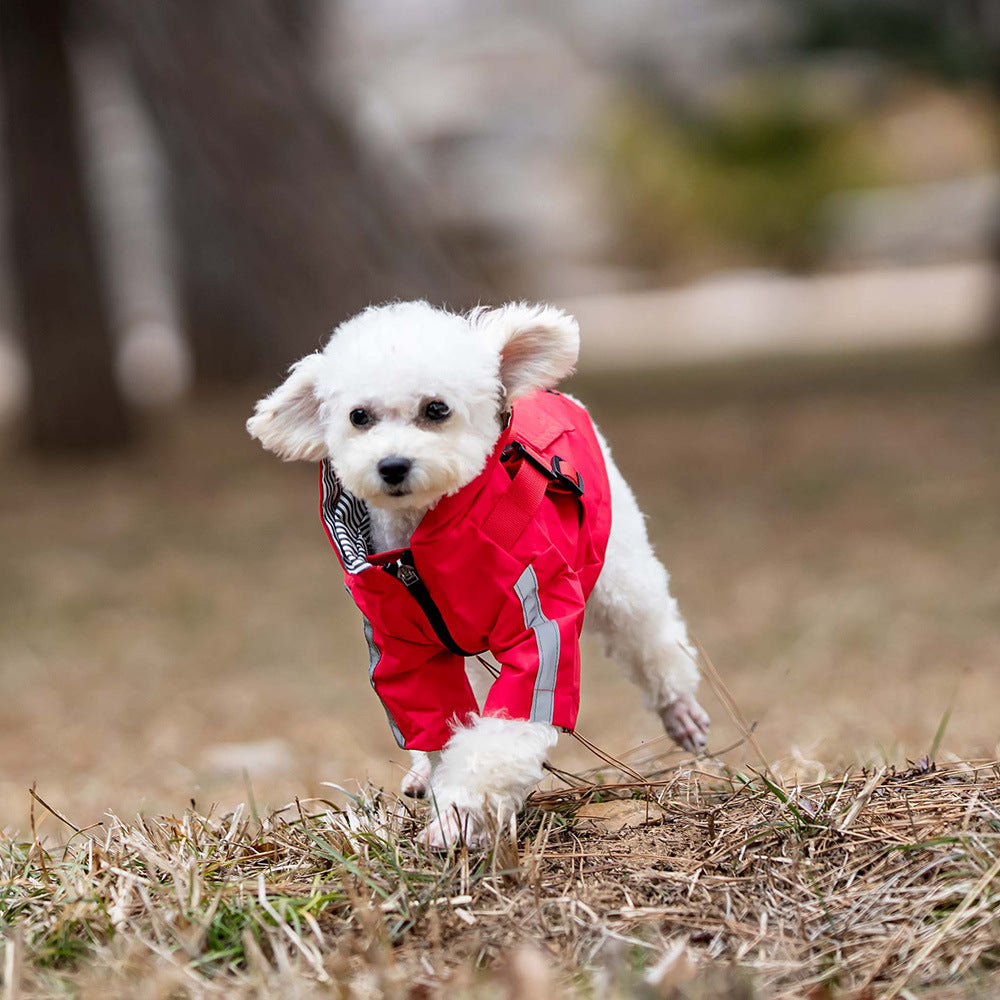 KFX-4024509 Four Seasons Universal Dog Raincoat - Waterproof Pet Apparel in Red, Yellow, Khaki, Sizes XS to 2XL
