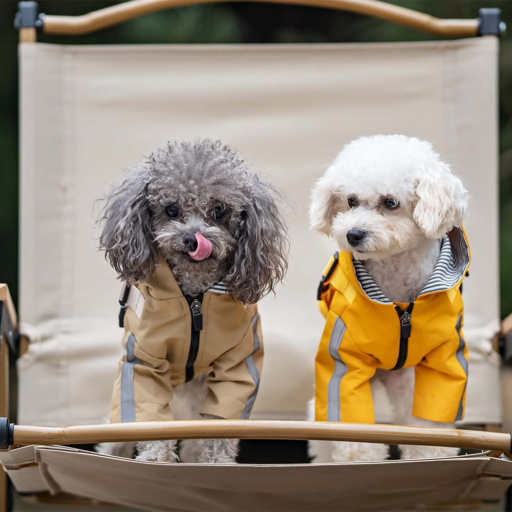 KFX-4024509 Four Seasons Universal Dog Raincoat - Waterproof Pet Apparel in Red, Yellow, Khaki, Sizes XS to 2XL
