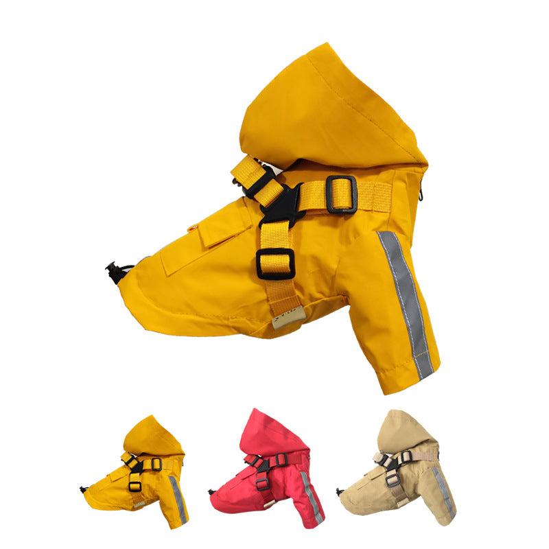 KFX-4024509 Four Seasons Universal Dog Raincoat - Waterproof Pet Apparel in Red, Yellow, Khaki, Sizes XS to 2XL