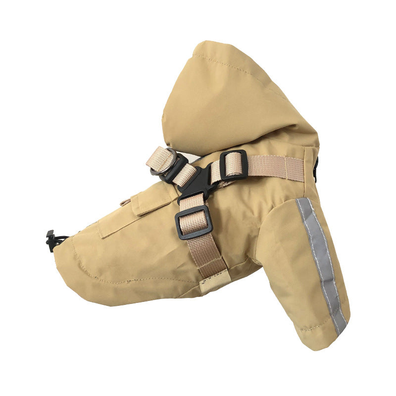 KFX-4024509 Four Seasons Universal Dog Raincoat - Waterproof Pet Apparel in Red, Yellow, Khaki, Sizes XS to 2XL