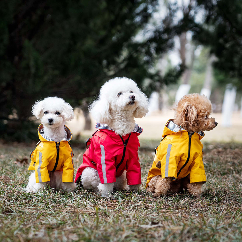 KFX-4024509 Four Seasons Universal Dog Raincoat - Waterproof Pet Apparel in Red, Yellow, Khaki, Sizes XS to 2XL