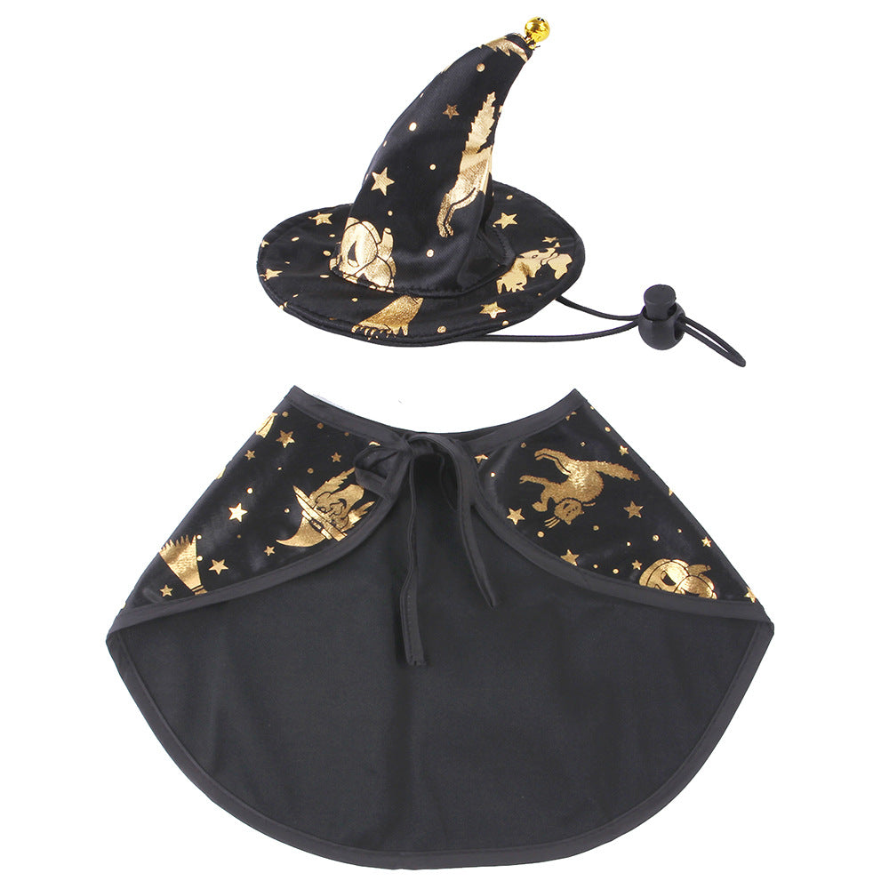 KFX-4024765 Halloween Themed Cloak and Hat Set for Pets - Stylish Costume for Dogs and Cats