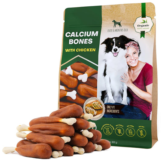 KFX-4025789 Chicken-Wrapped Calcium Bone Chew Treats for Dogs - Grain-Free, Rawhide-Free, Healthy Snacks for All Life Stages