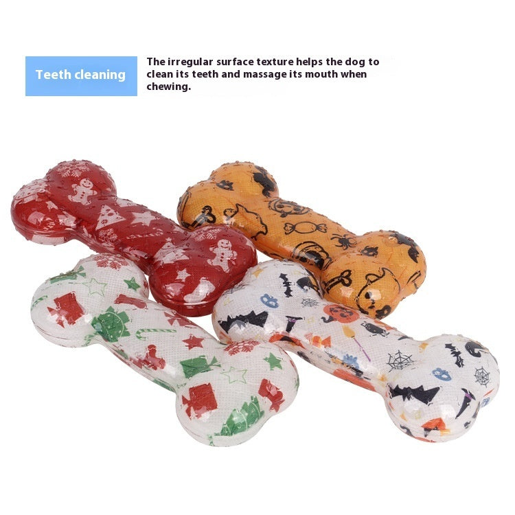 KFX-4028349 Christmas & Halloween Color TPR Bone Sound Toy - 110g Nibbling Fun