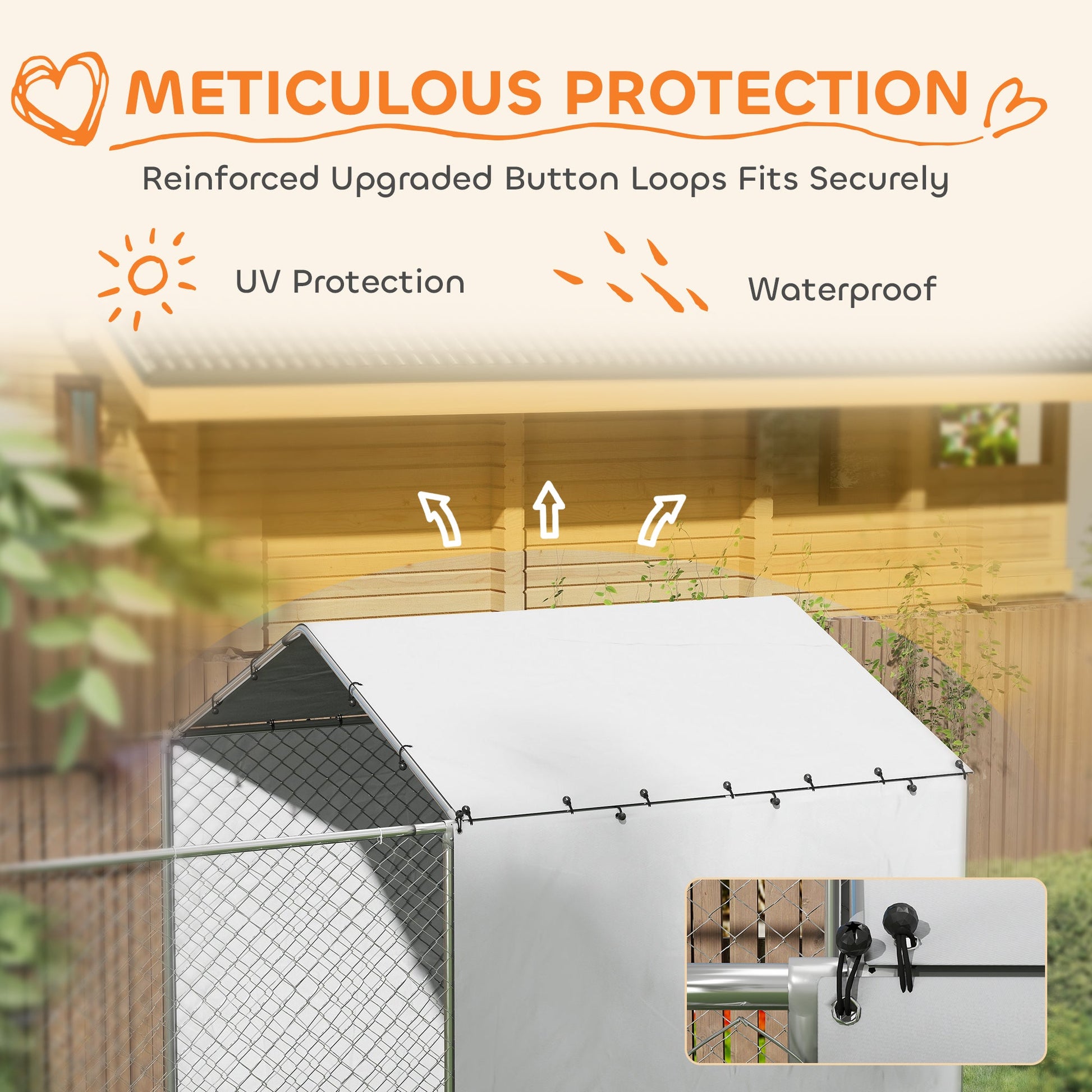 KFX-4029373 Large Outdoor Galvanized Steel Dog Kennel with Waterproof UV Cover for Medium to Large Dogs 13.1' x 7.5' x 7.5'