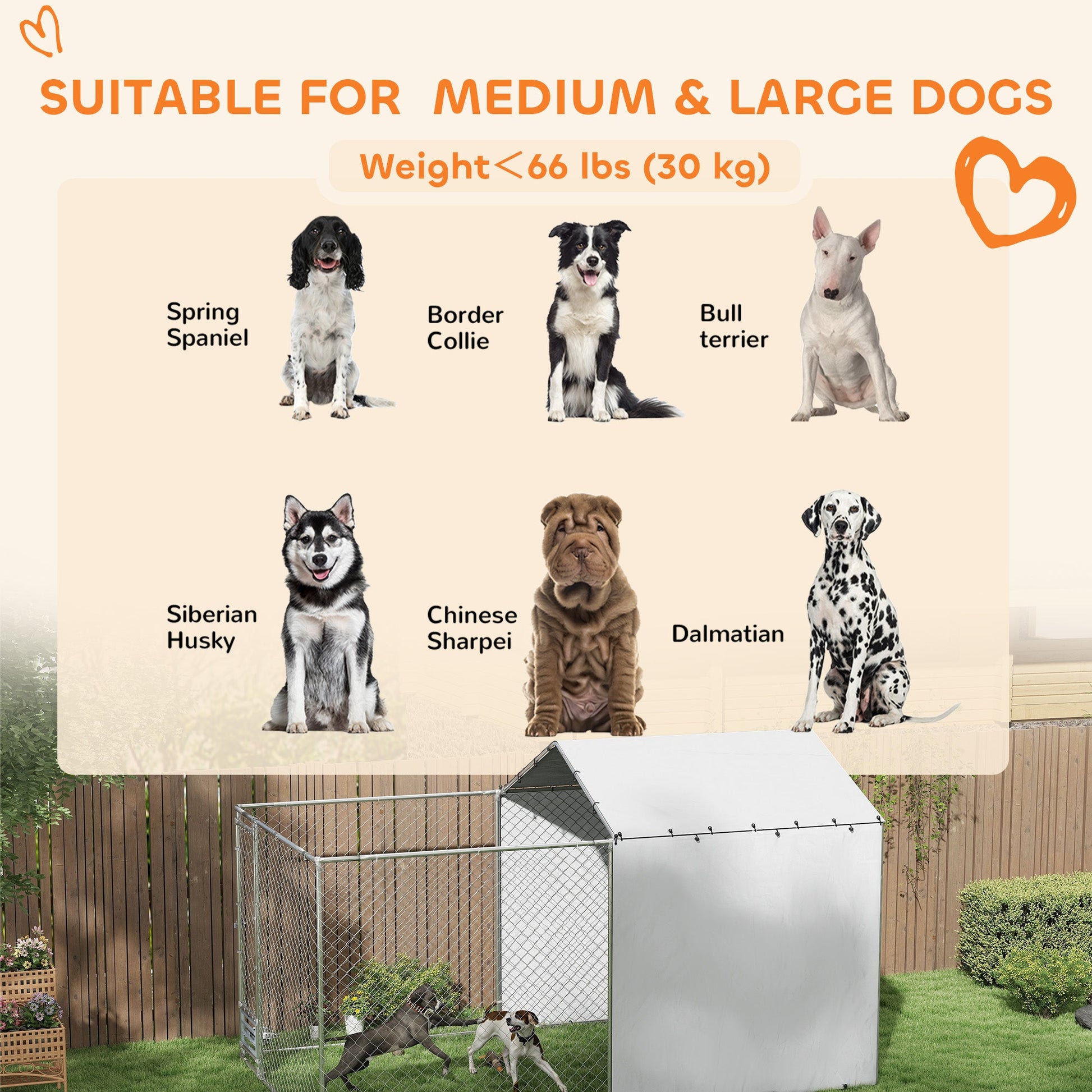KFX-4029373 Large Outdoor Galvanized Steel Dog Kennel with Waterproof UV Cover for Medium to Large Dogs 13.1' x 7.5' x 7.5'
