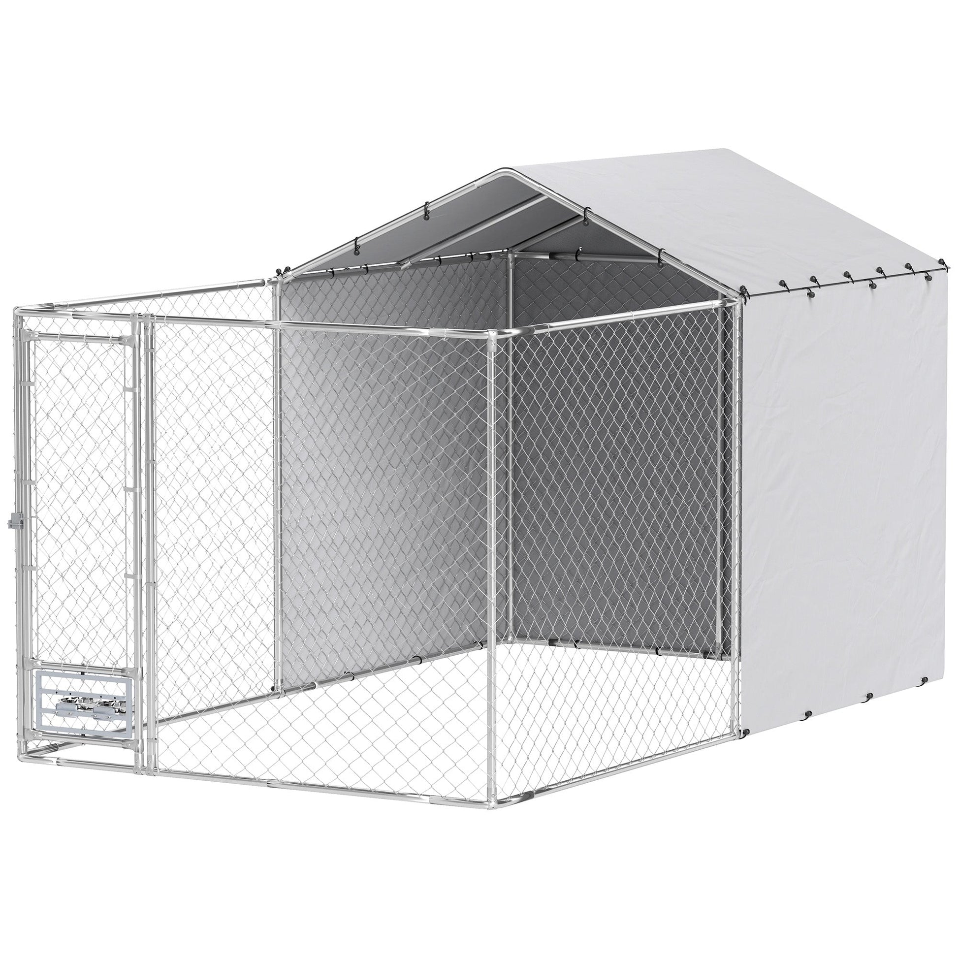 KFX-4029373 Large Outdoor Galvanized Steel Dog Kennel with Waterproof UV Cover for Medium to Large Dogs 13.1' x 7.5' x 7.5'