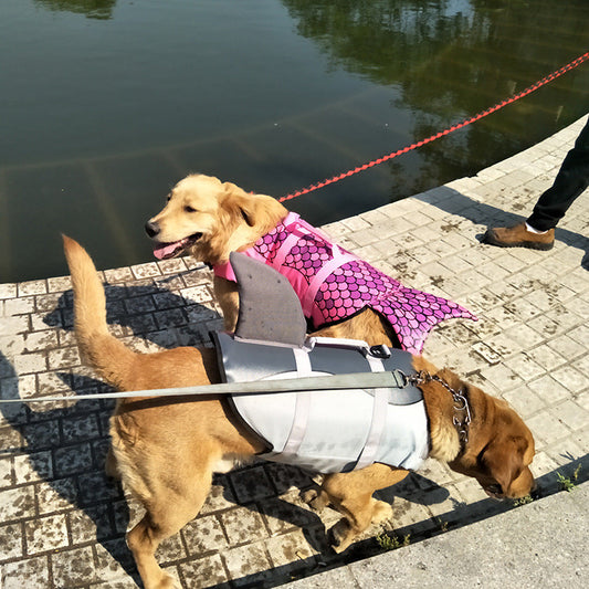 KFX-4033085 Pet Life Jacket for Dogs - Shark Mermaid Design, Available in Rose Red and Silver Gray, Sizes XS to XL