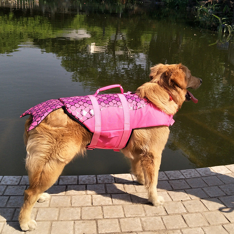 KFX-4033085 Pet Life Jacket for Dogs - Shark Mermaid Design, Available in Rose Red and Silver Gray, Sizes XS to XL