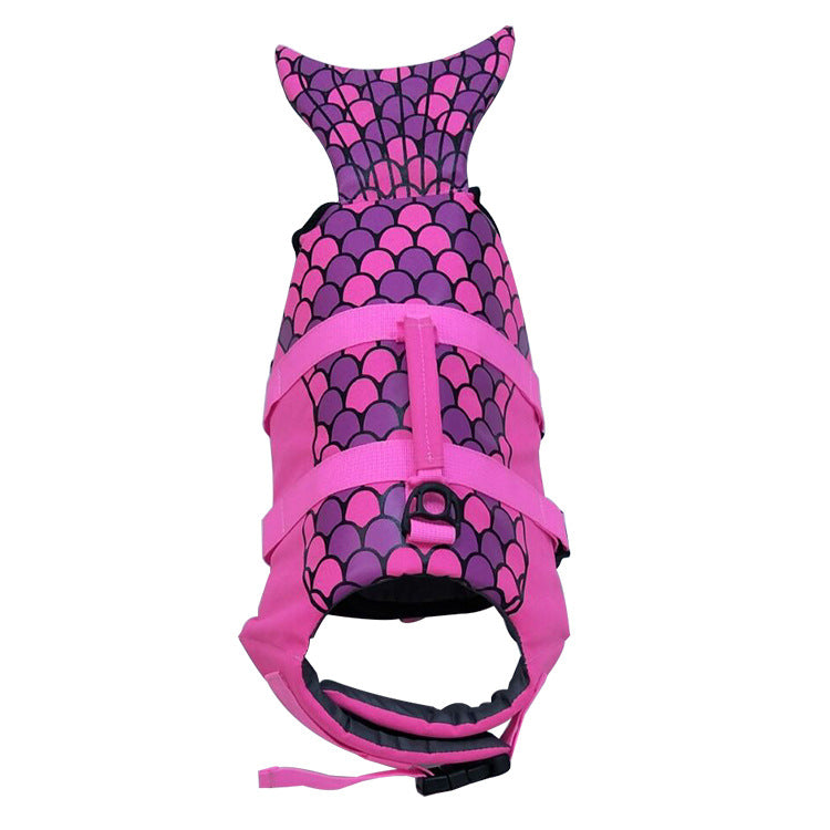 KFX-4033085 Pet Life Jacket for Dogs - Shark Mermaid Design, Available in Rose Red and Silver Gray, Sizes XS to XL