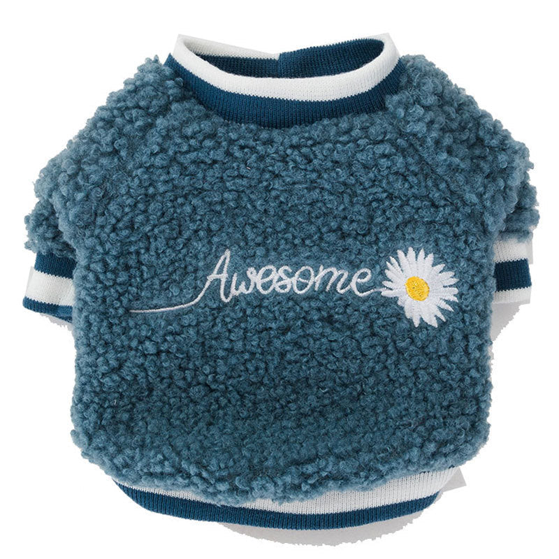 KFX-4033853 Embroidered Dog Feet Teddy Coat in Blue and Pink - Warm Wool Grain Sweater for Pets